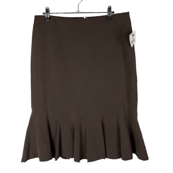 Tahari Dark Brown Morel Pleated Hem Knee Length Skirt 6 - Picture 1 of 3